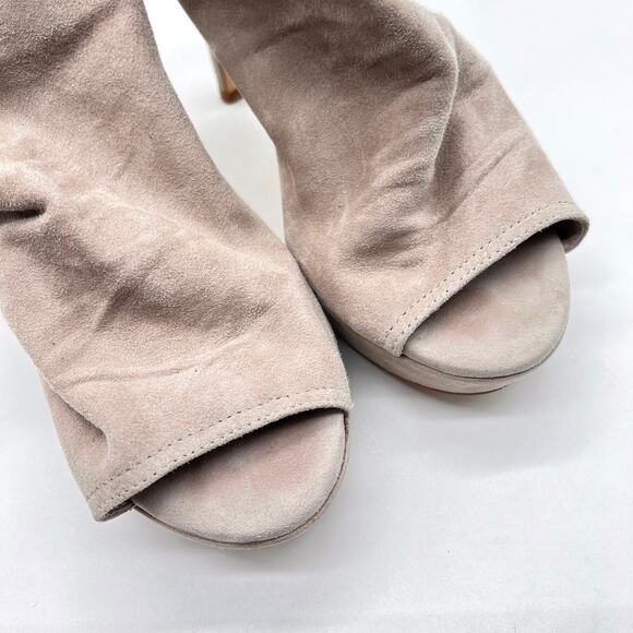 RENATTA JOP Suede Slingback Heels Womens 37 Taupe Gray Platform Stiletto Strap - Picture 11 of 13